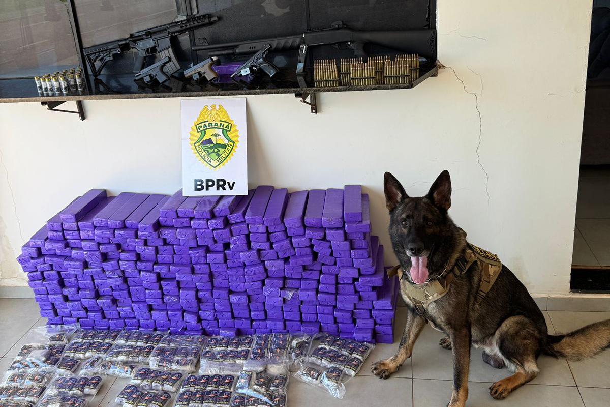 PMPR apreende 210 quilos de drogas, fuzil e quatro armas em abordagem em Iporã