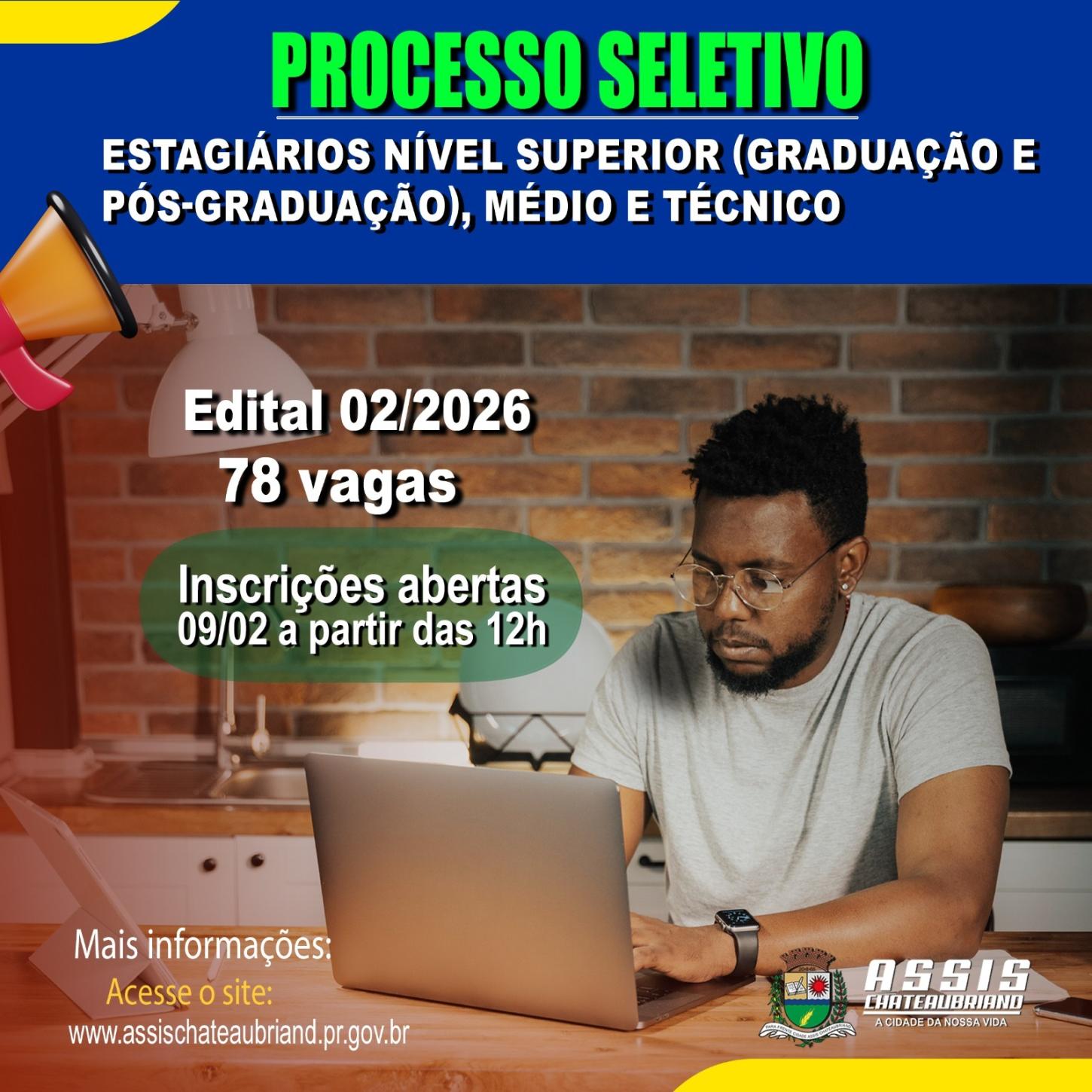 Prefeitura de Assis Chateaubriand abre novo Processo Seletivo para Estagiários