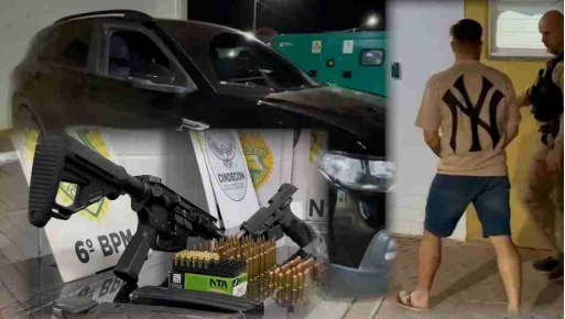 PM prende homem com fuzil e carro ligado a piratas do asfalto