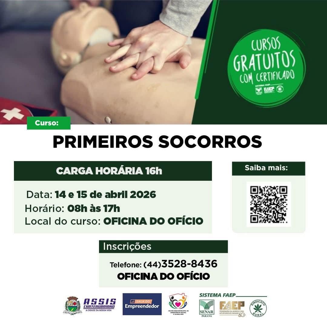 Em Assis Chateaubriand: Existem ainda vagas para curso de primeiros socorros na Oficina do Ofício