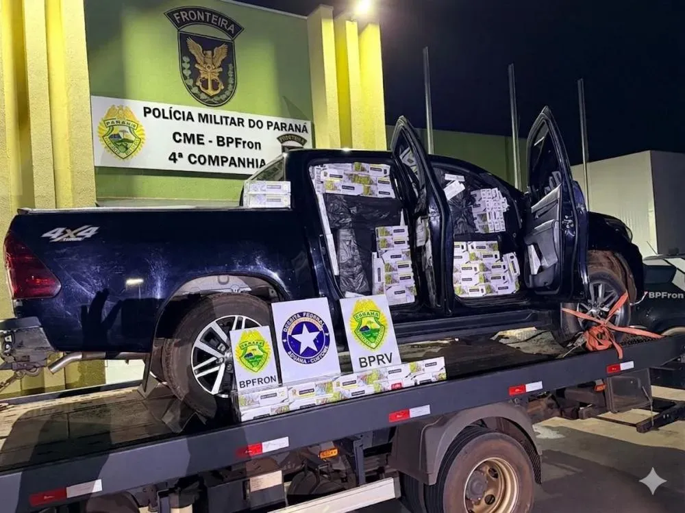 Forças de segurança recuperam caminhonete furtada e apreendem carga milionária de cigarros em Umuarama